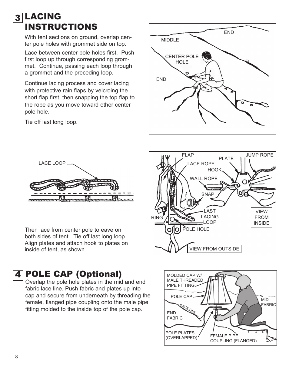 Pole cap (optional), 3 lacing instructions | Anchor CENTURY 50 WIDE User Manual | Page 8 / 11