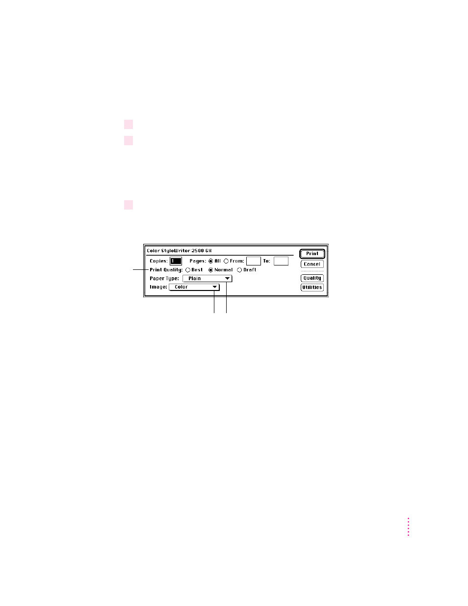 Printing a document | Apple Color StyleWriter 2500 User Manual | Page 128 / 151