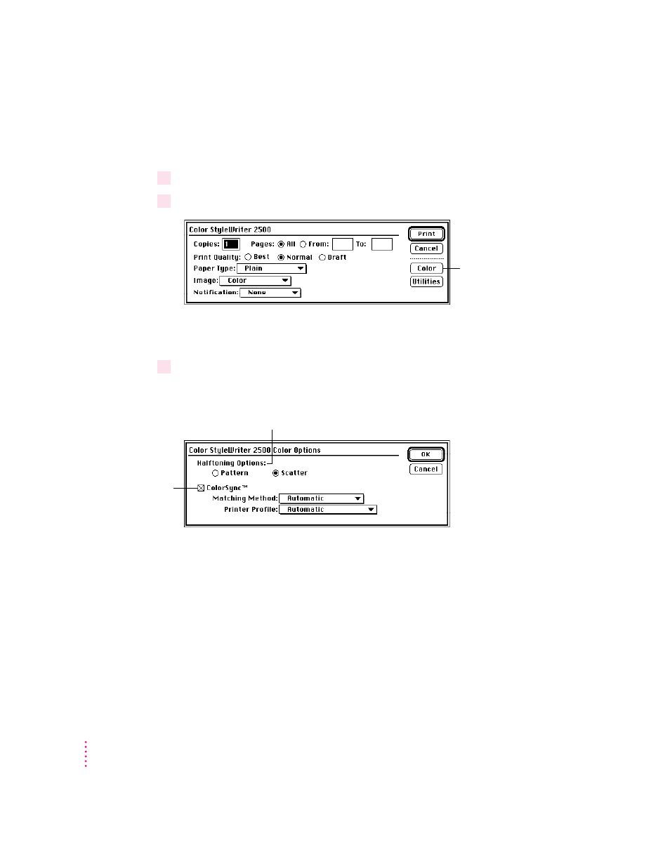 Adjusting color options | Apple Color StyleWriter 2500 User Manual | Page 41 / 151