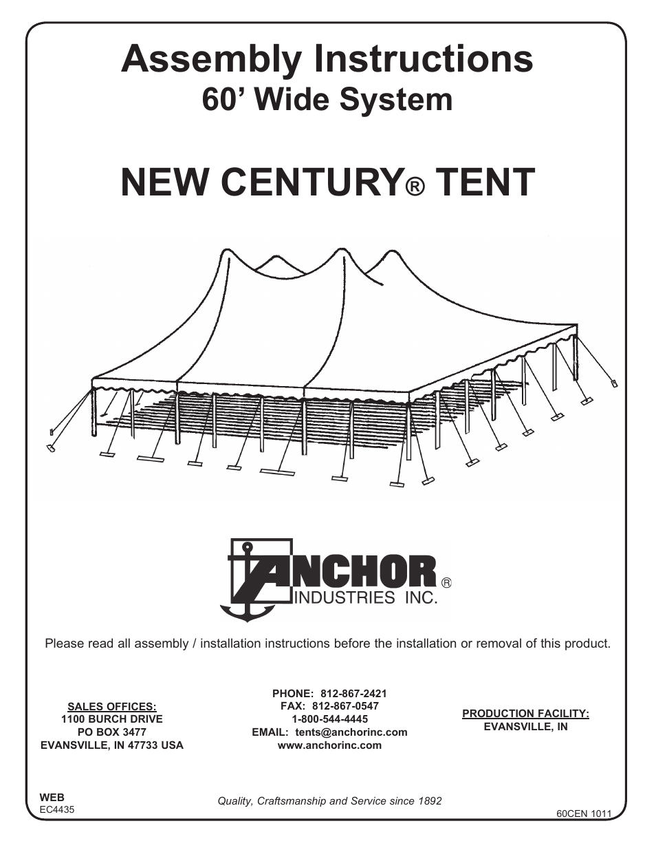 Anchor CENTURY 60 WIDE User Manual | 14 pages