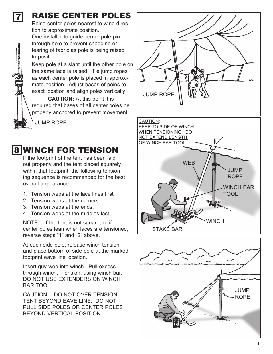 Raise center poles, 8 winch for tension | Anchor CENTURY 60 WIDE User Manual | Page 11 / 14