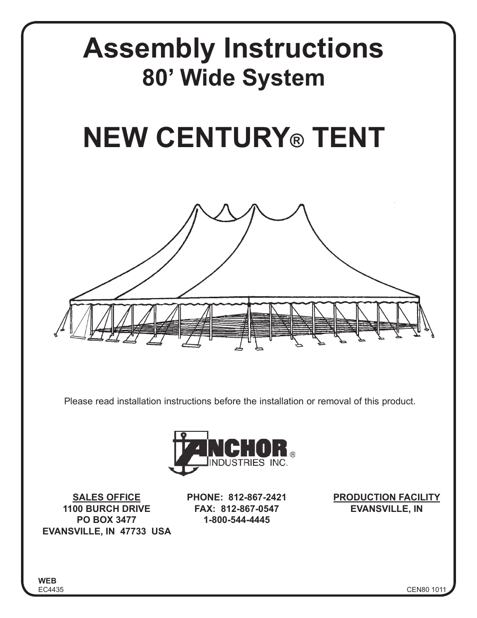 Anchor CENTURY 80 WIDE User Manual | 12 pages