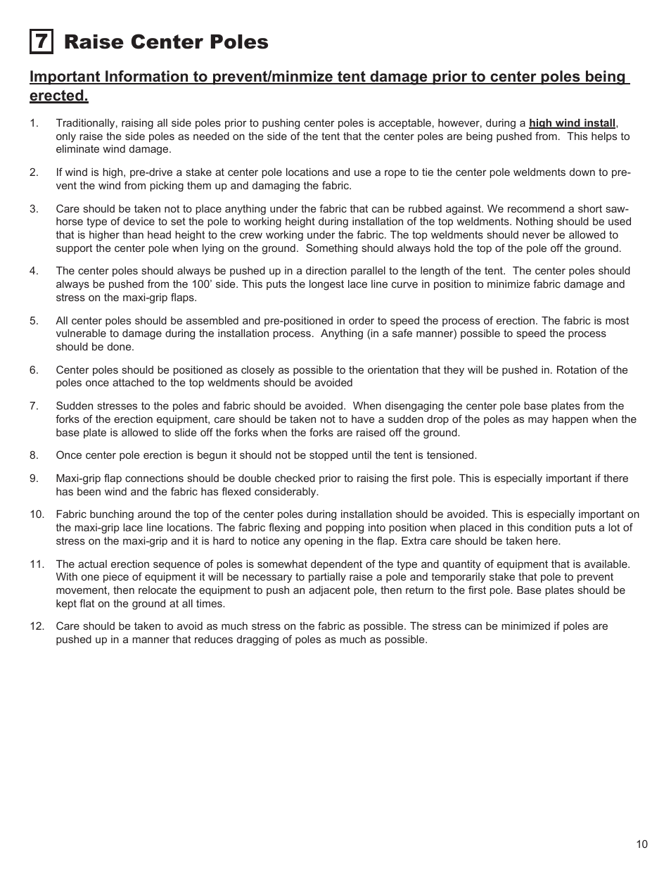 Raise center poles 7 | Anchor CENTURY 100 WIDE, ONE-PIECE User Manual | Page 10 / 14