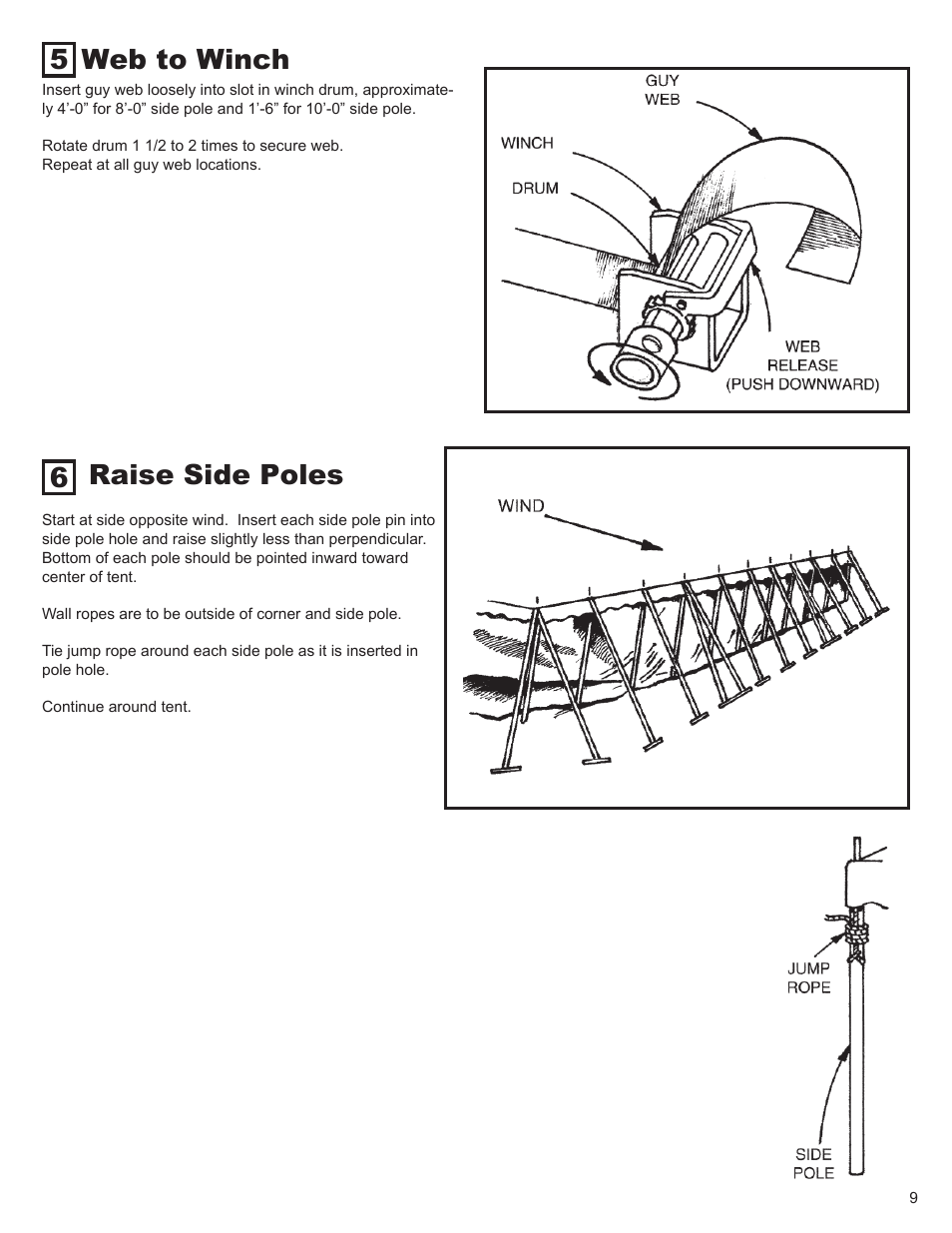 Web to winch, Raise side poles 5 6 | Anchor CENTURY 100 WIDE, ONE-PIECE User Manual | Page 9 / 14