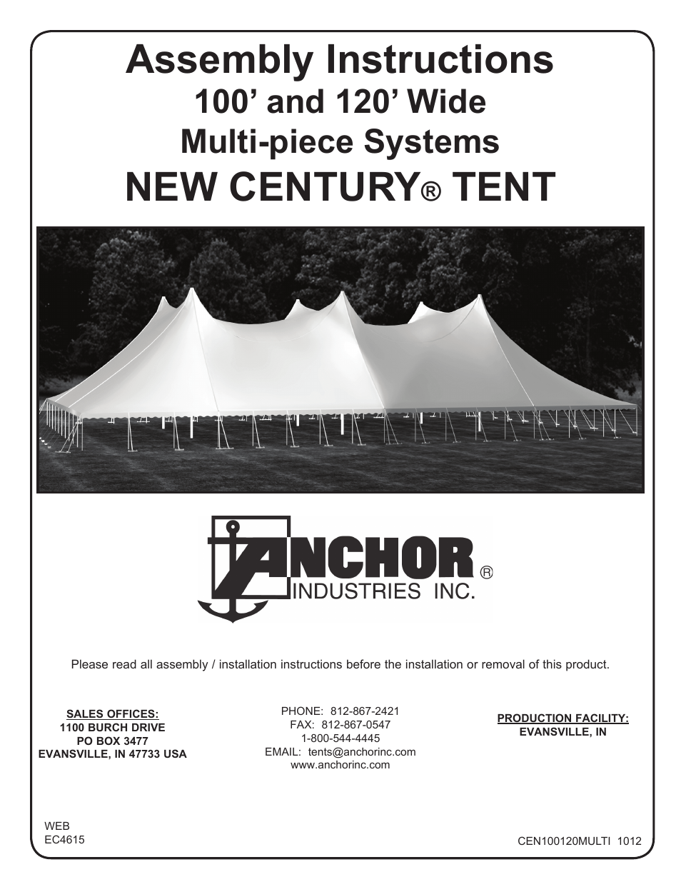 Anchor CENTURY 100 & 120 WIDE User Manual | 15 pages