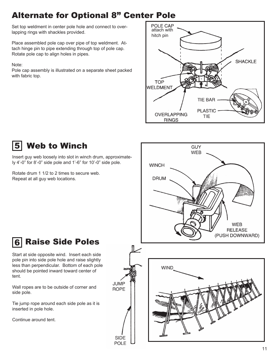 Alternate for optional 8” center pole, Web to winch, Raise side poles 5 6 | Anchor CENTURY 100 & 120 WIDE User Manual | Page 11 / 15