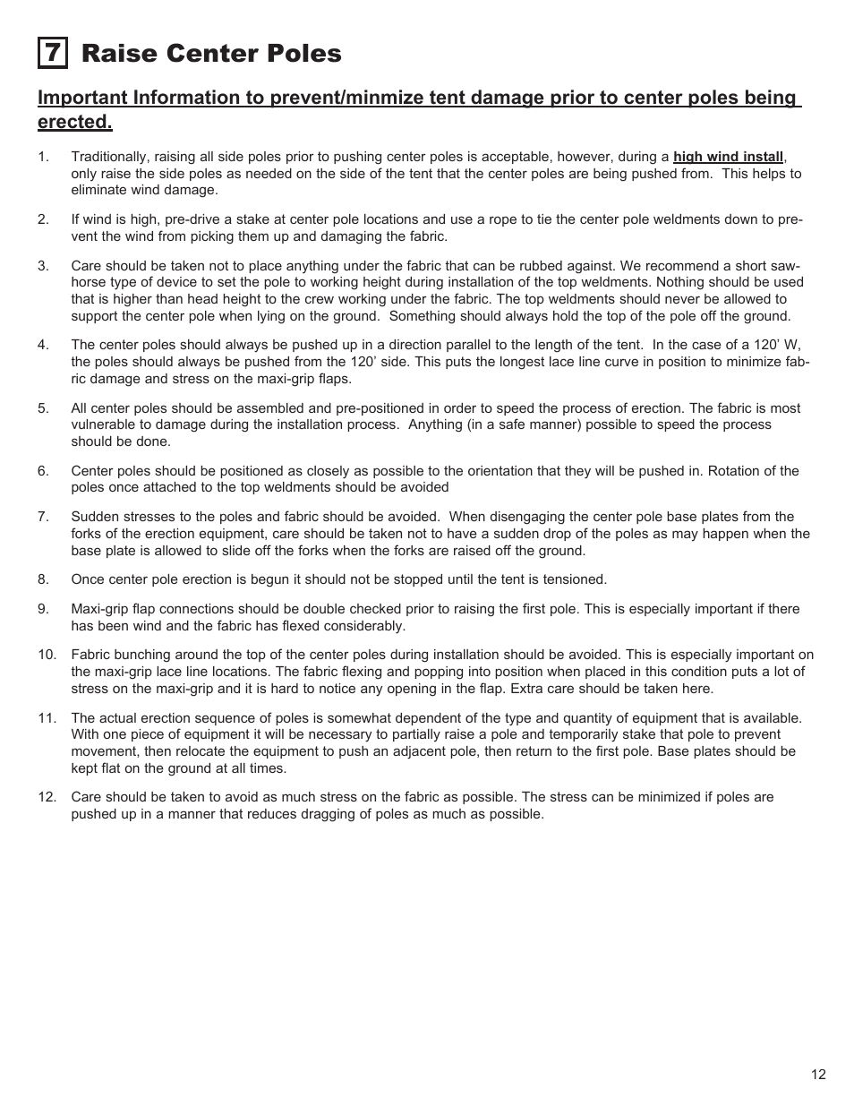 Raise center poles 7 | Anchor CENTURY 100 & 120 WIDE User Manual | Page 12 / 15