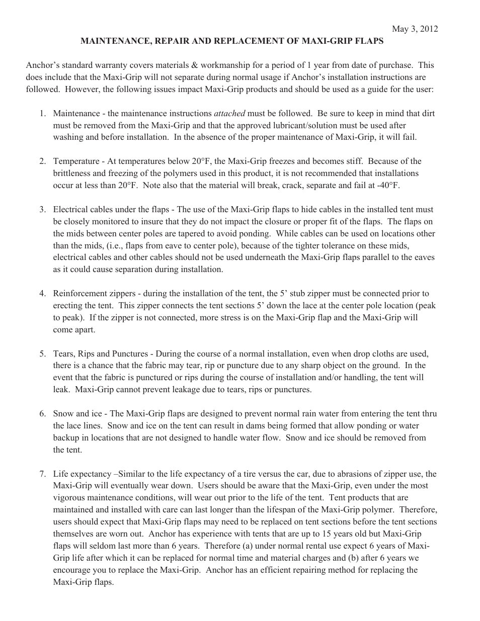 Anchor CENTURY MAXI-GRIP USE AND CARE INSTRUCTIONS User Manual | Page 3 / 3