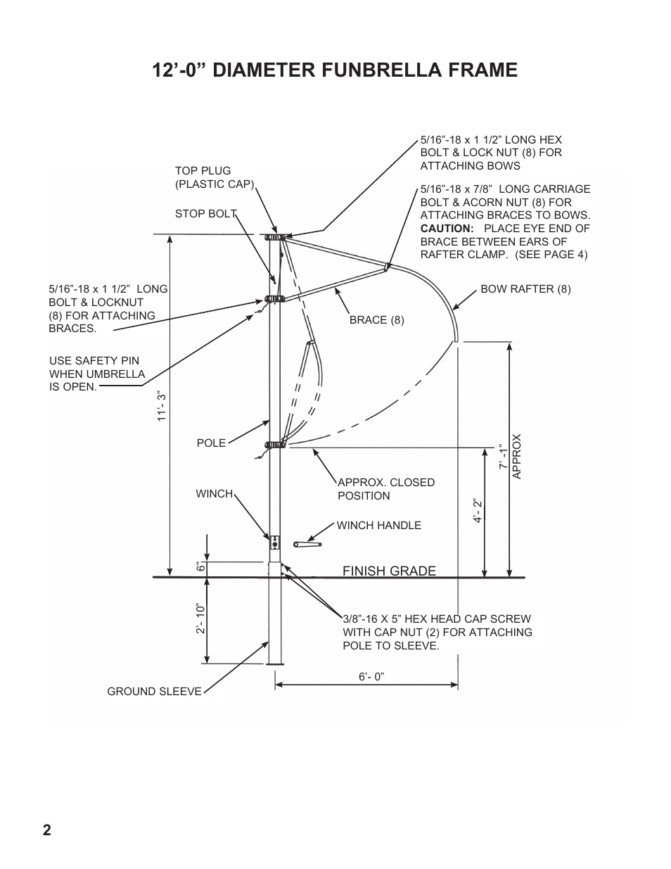 12’-0” diameter funbrella frame | Anchor FUNBRELLA SHARK User Manual | Page 2 / 8