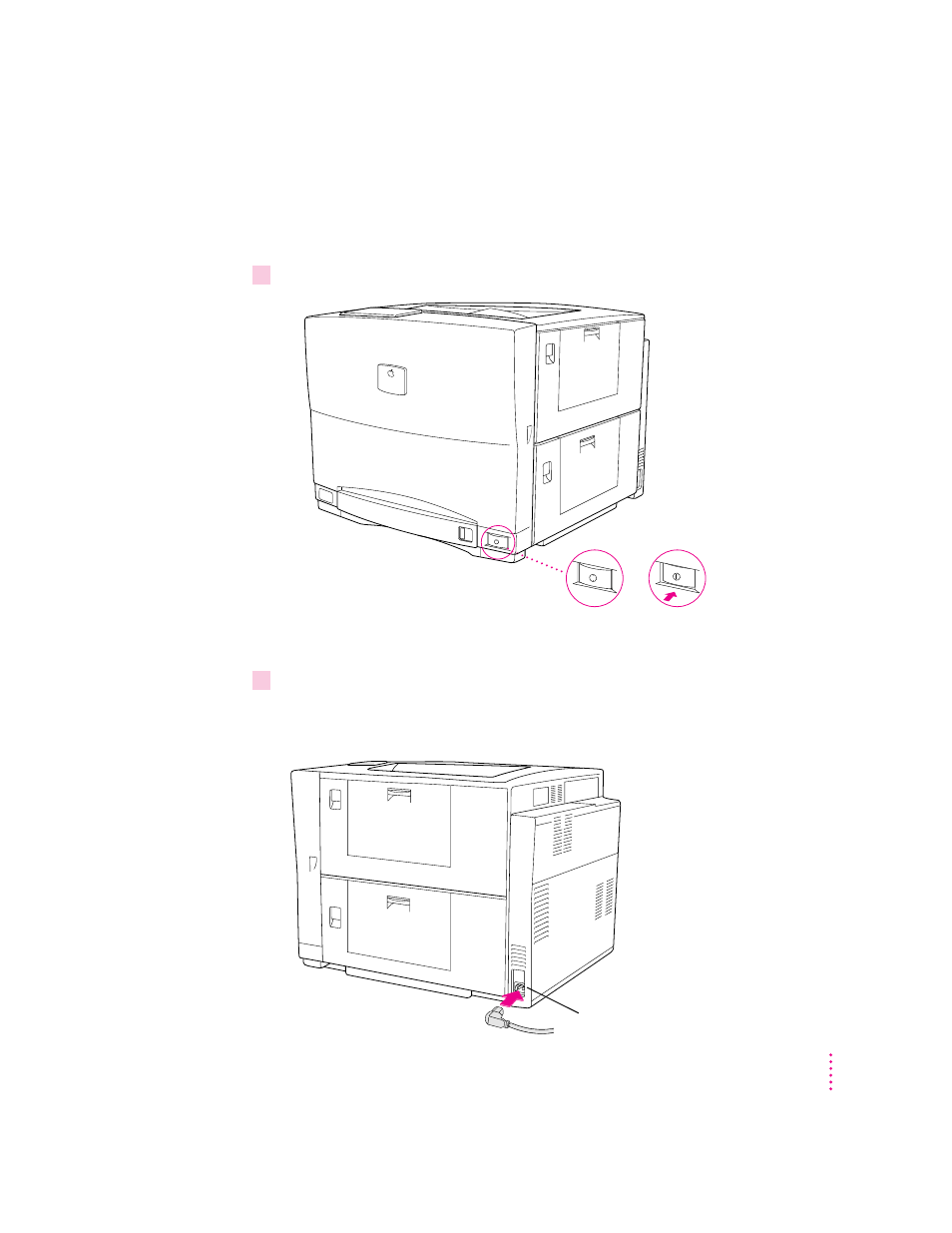 Connecting the power and turning on the printer | Apple ColorLaserWriter 12/600PS User Manual | Page 62 / 377