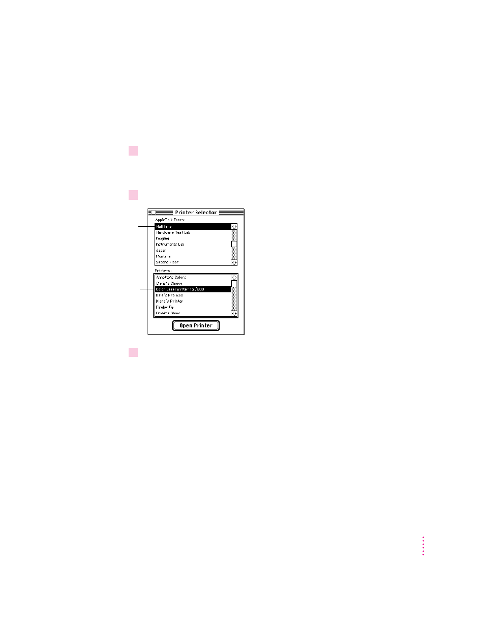 Opening the apple printer utility | Apple ColorLaserWriter 12/600PS User Manual | Page 76 / 377