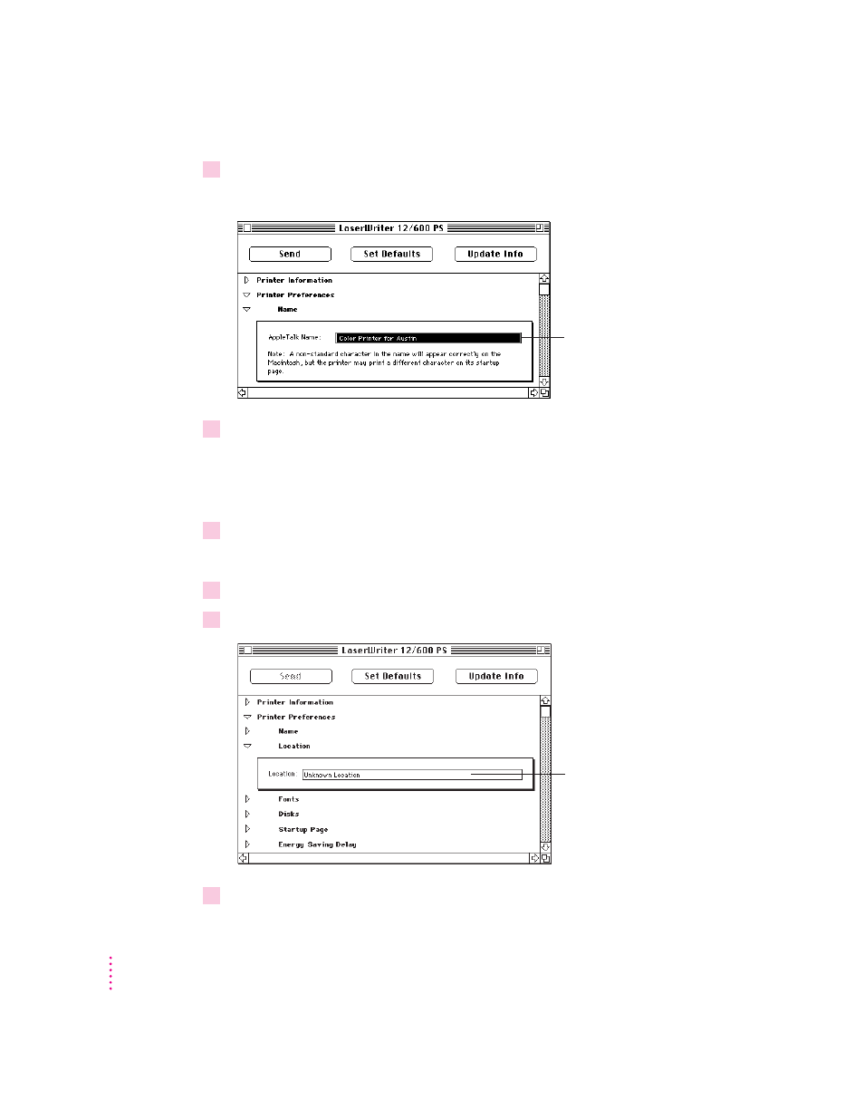 Identifying the printer’s physical location | Apple ColorLaserWriter 12/600PS User Manual | Page 79 / 377