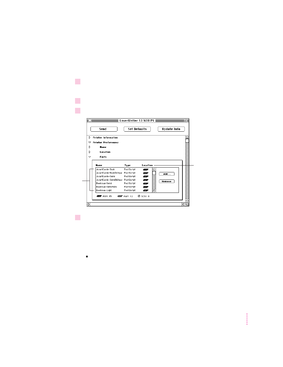 Removing fonts, Printing font samples | Apple ColorLaserWriter 12/600PS User Manual | Page 82 / 377