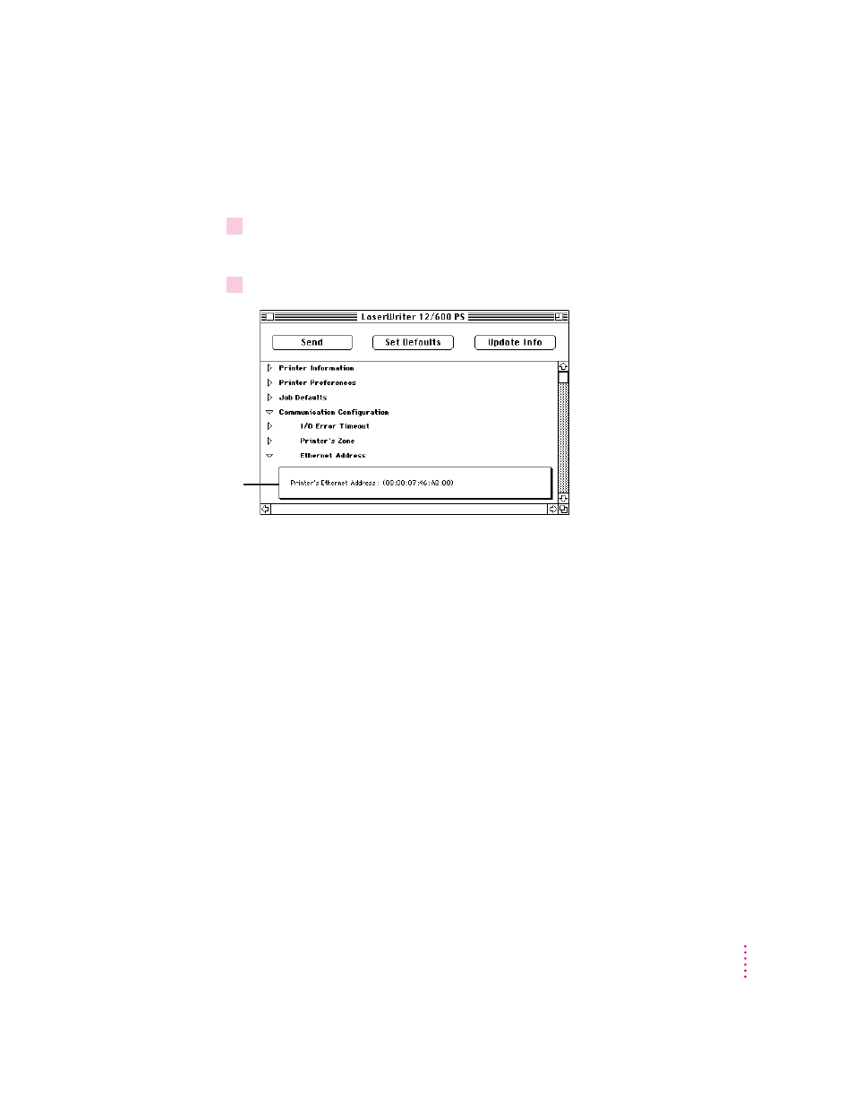 Viewing the ethernet address | Apple ColorLaserWriter 12/600PS User Manual | Page 90 / 377