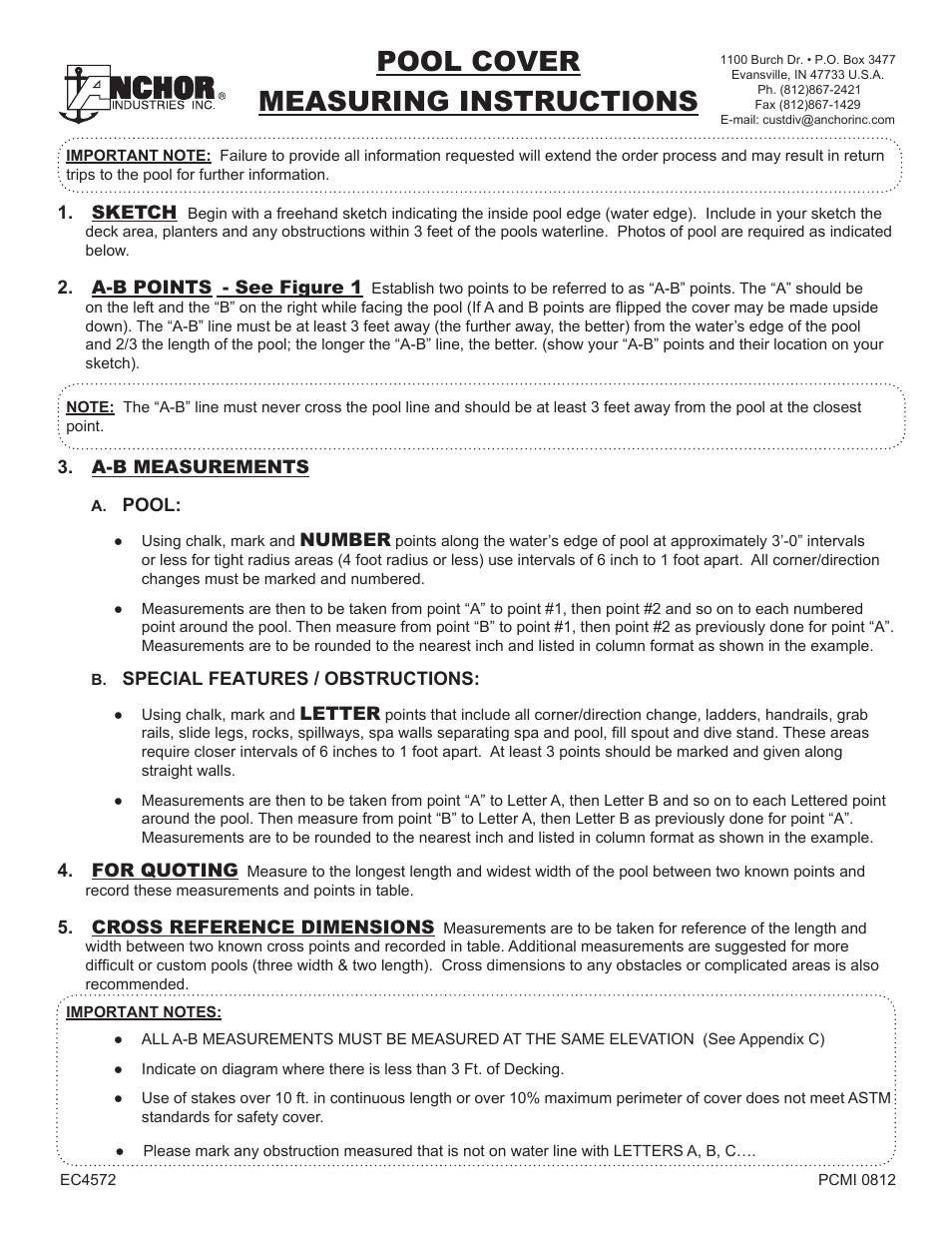 Anchor Pool Cover Measuring Instructions User Manual | 14 pages