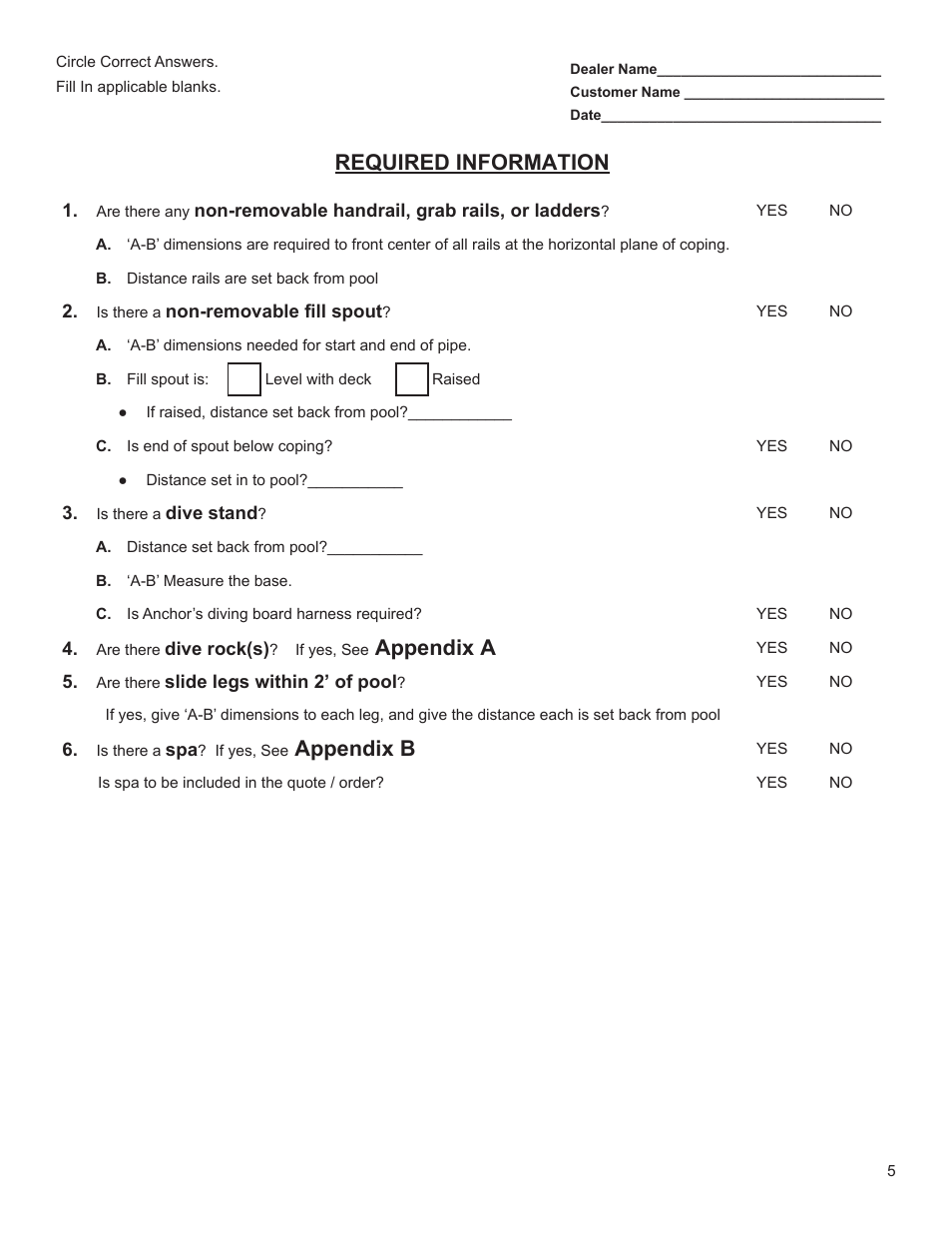 Required information, Appendix a, Appendix b | Anchor Pool Cover Measuring Instructions User Manual | Page 5 / 14
