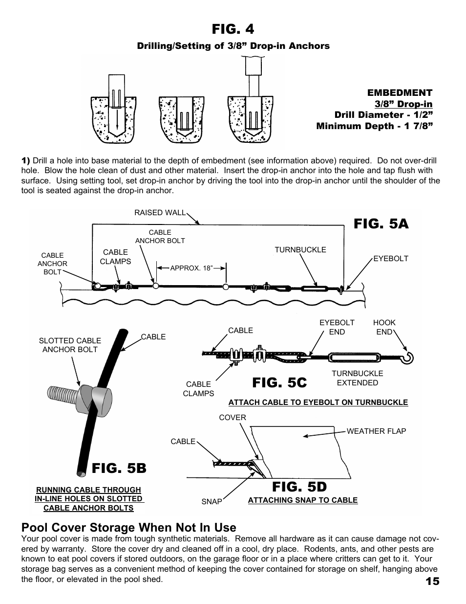 Fig. 4, Fig. 5a, Fig. 5b fig. 5d fig. 5c | Pool cover storage when not in use | Anchor MESH POOL COVER User Manual | Page 15 / 16