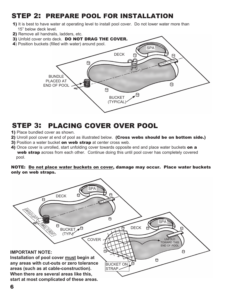 Step 2, Step 3, Placing cover over pool | Prepare pool for installation | Anchor DEFENDER MESH POOL COVER User Manual | Page 6 / 16
