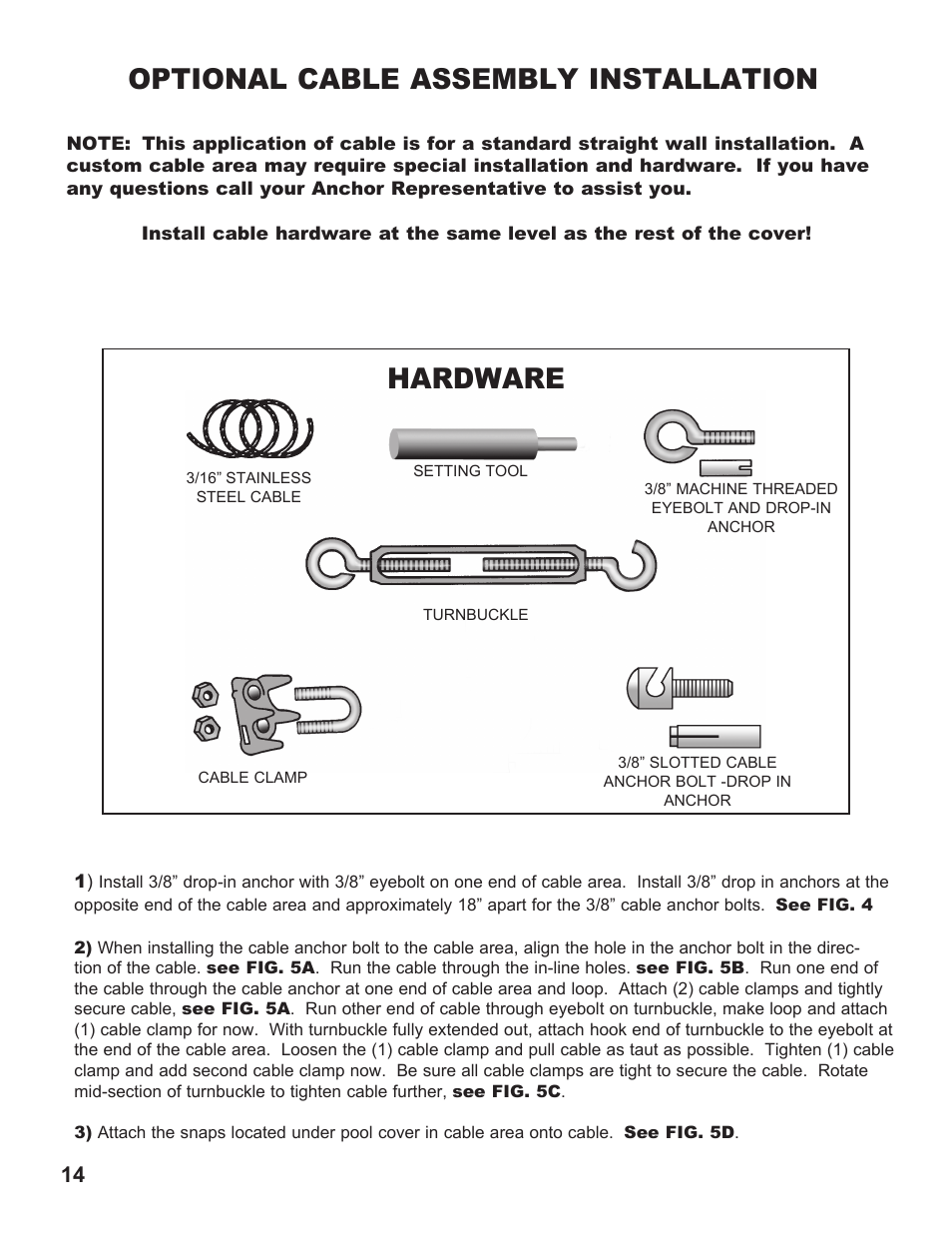Optional cable assembly installation, Hardware | Anchor CLASSIC SOLID SAFETY POOL COVER User Manual | Page 14 / 16