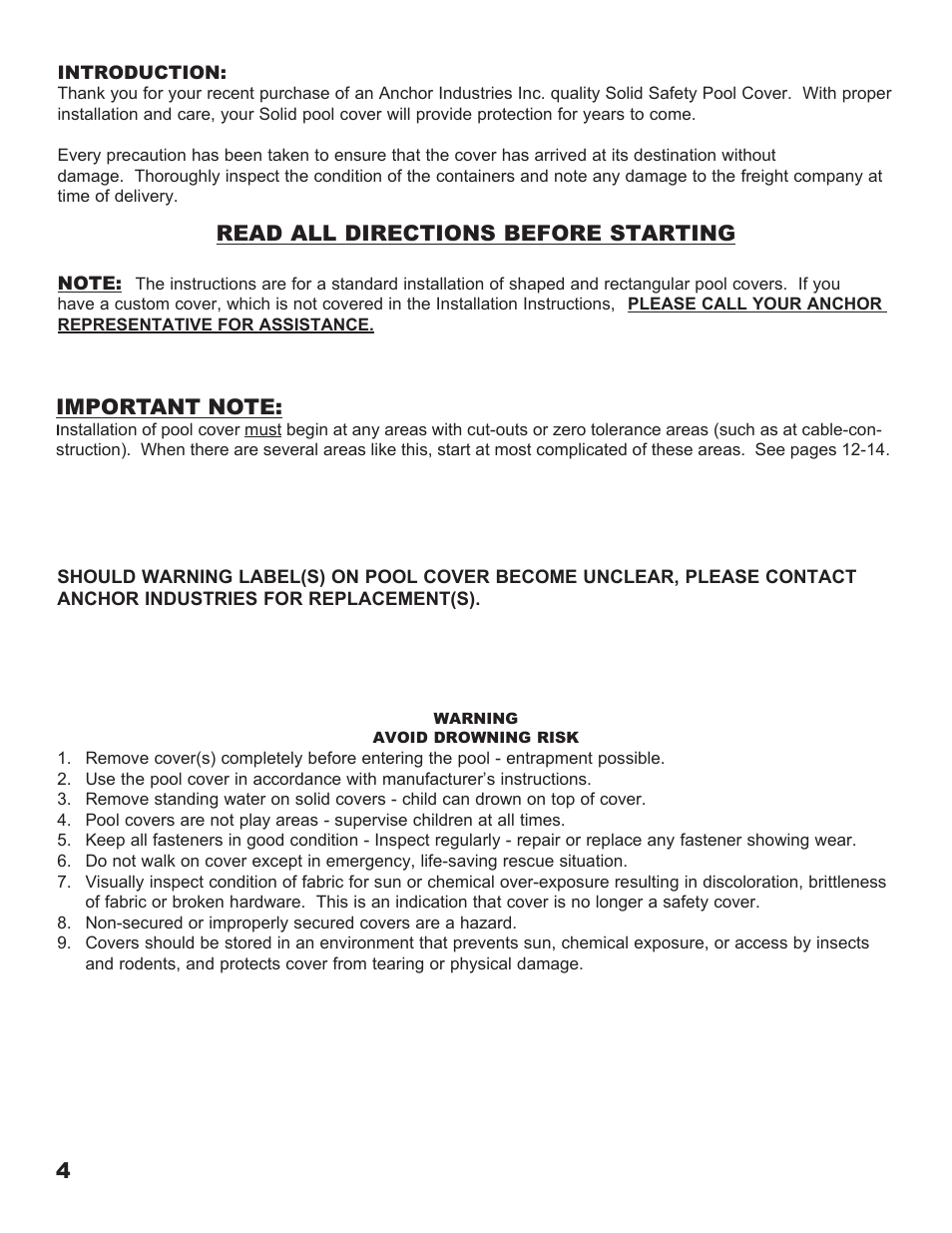 Anchor CLASSIC SOLID SAFETY POOL COVER User Manual | Page 4 / 16