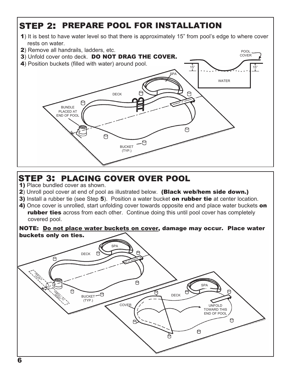 Step 2, Step 3, Prepare pool for installation | Placing cover over pool | Anchor CLASSIC SOLID SAFETY POOL COVER User Manual | Page 6 / 16