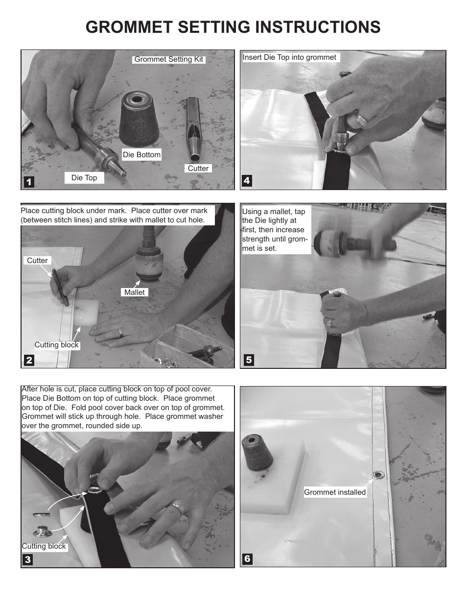 Grommet setting instructions | Anchor CLASSIC SOLID SAFETY POOL COVER GROMMET SETTING User Manual | Page 2 / 2