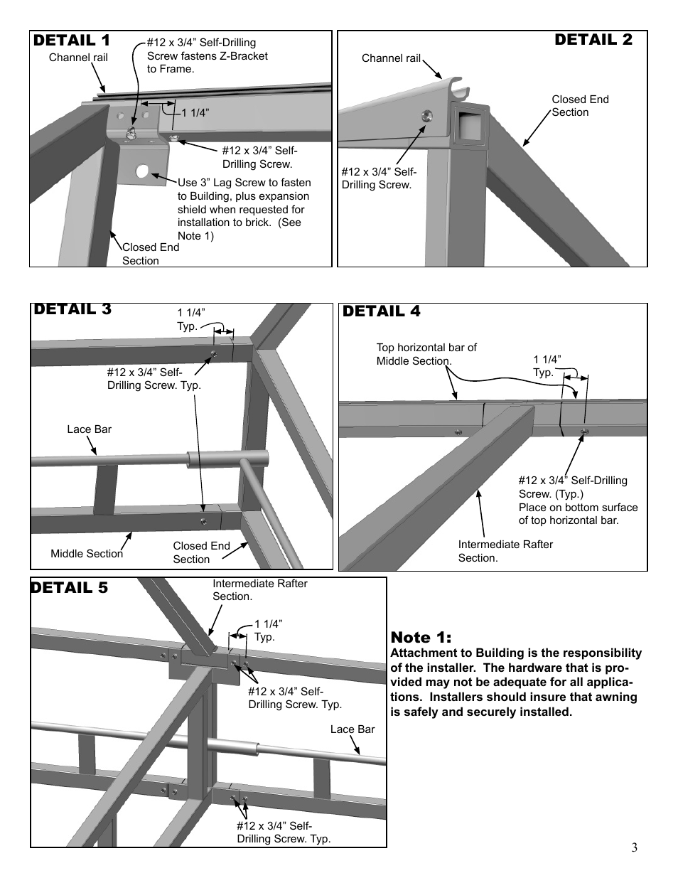 Detail 1 detail 2, Detail 3 detail 4 detail 5 | Anchor E-Z CONNECT FRAME SYSTEM User Manual | Page 3 / 4