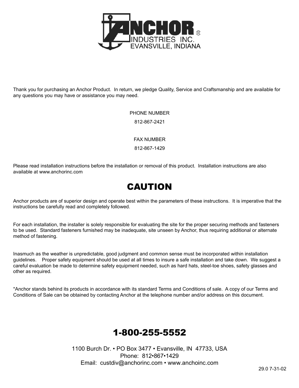 Caution | Anchor E-Z CONNECT FRAME SYSTEM User Manual | Page 4 / 4