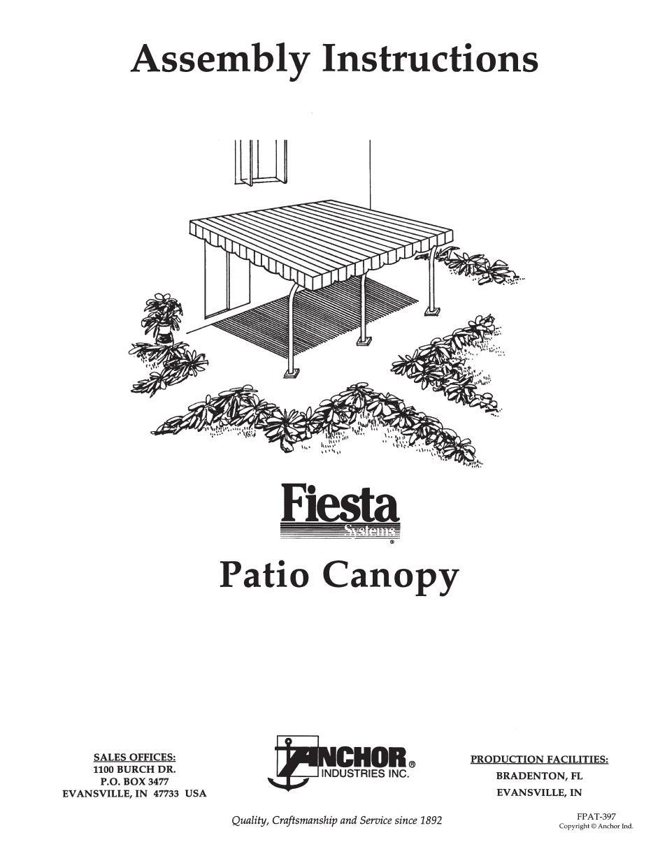 Anchor FIESTA PATIO CANOPY User Manual | 6 pages