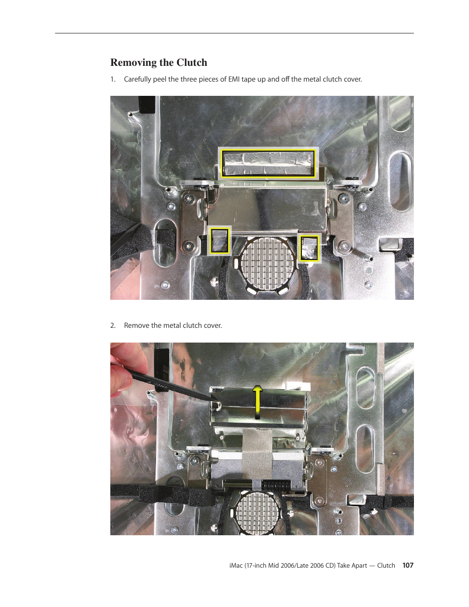 Removing the clutch | Apple iMac (17-inch Mid 2006) User Manual | Page 107 / 160