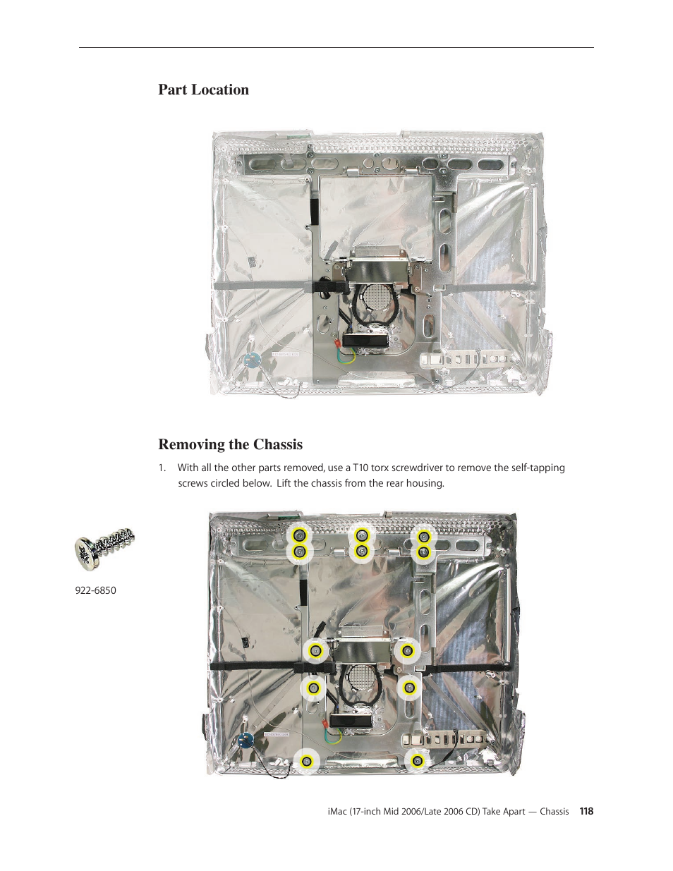 Part location removing the chassis | Apple iMac (17-inch Mid 2006) User Manual | Page 118 / 160