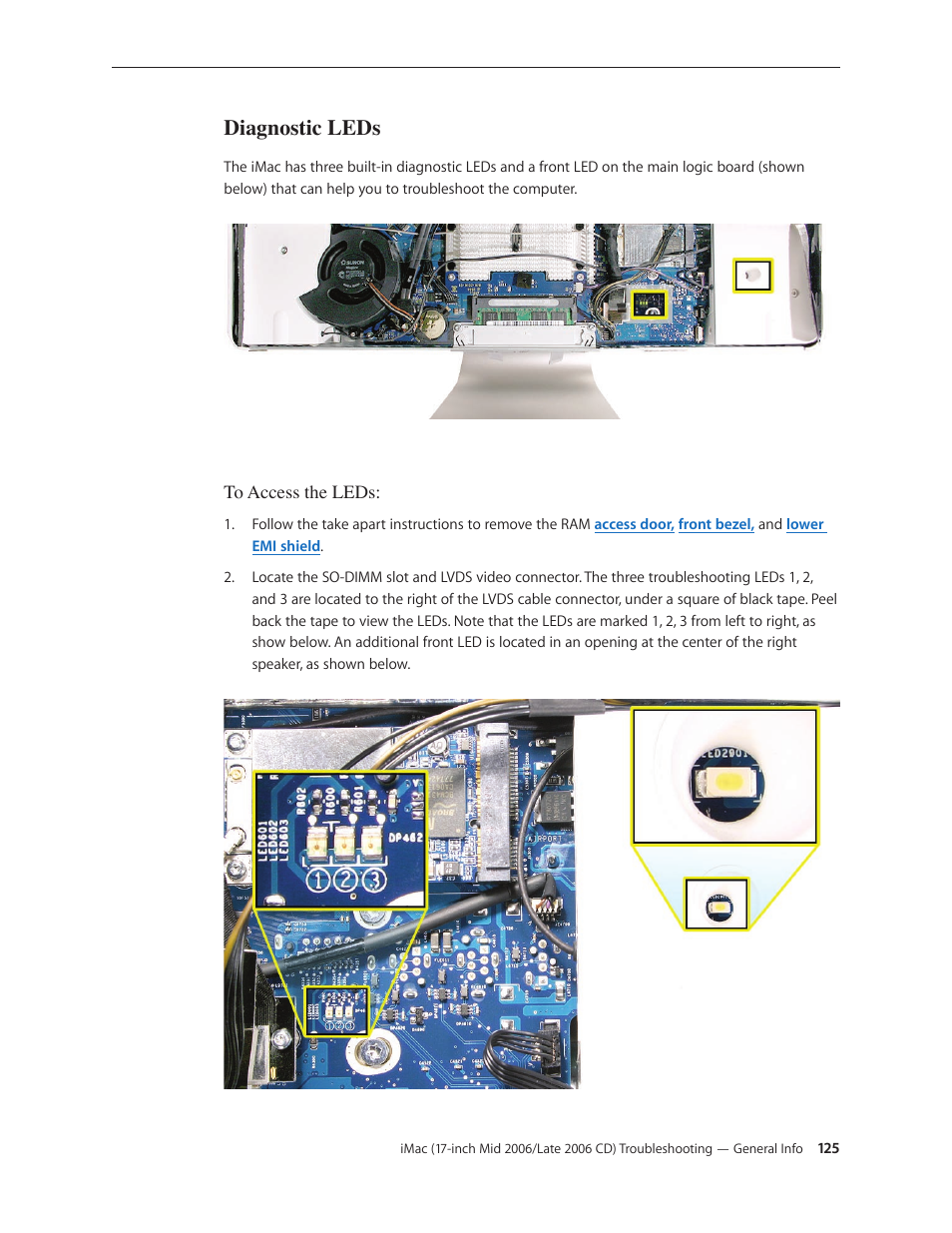 Diagnostic leds, Diagnostic leds 125 | Apple iMac (17-inch Mid 2006) User Manual | Page 125 / 160