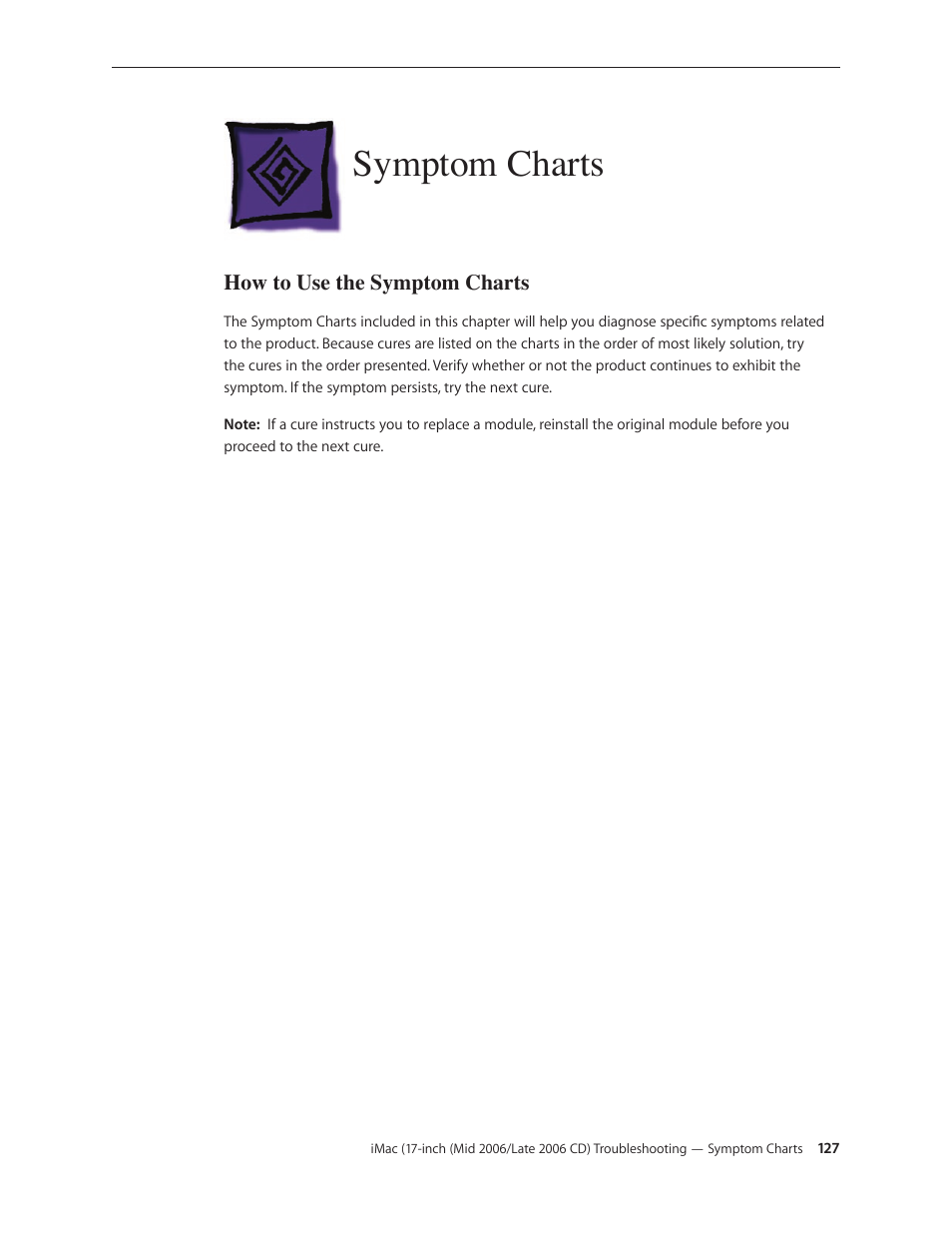 Symptom charts, Symptom charts 127 | Apple iMac (17-inch Mid 2006) User Manual | Page 127 / 160