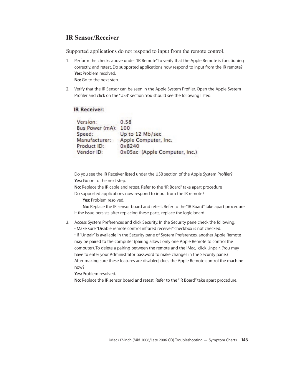 Ir sensor/receiver, Ir sensor/receiver 146 | Apple iMac (17-inch Mid 2006) User Manual | Page 146 / 160