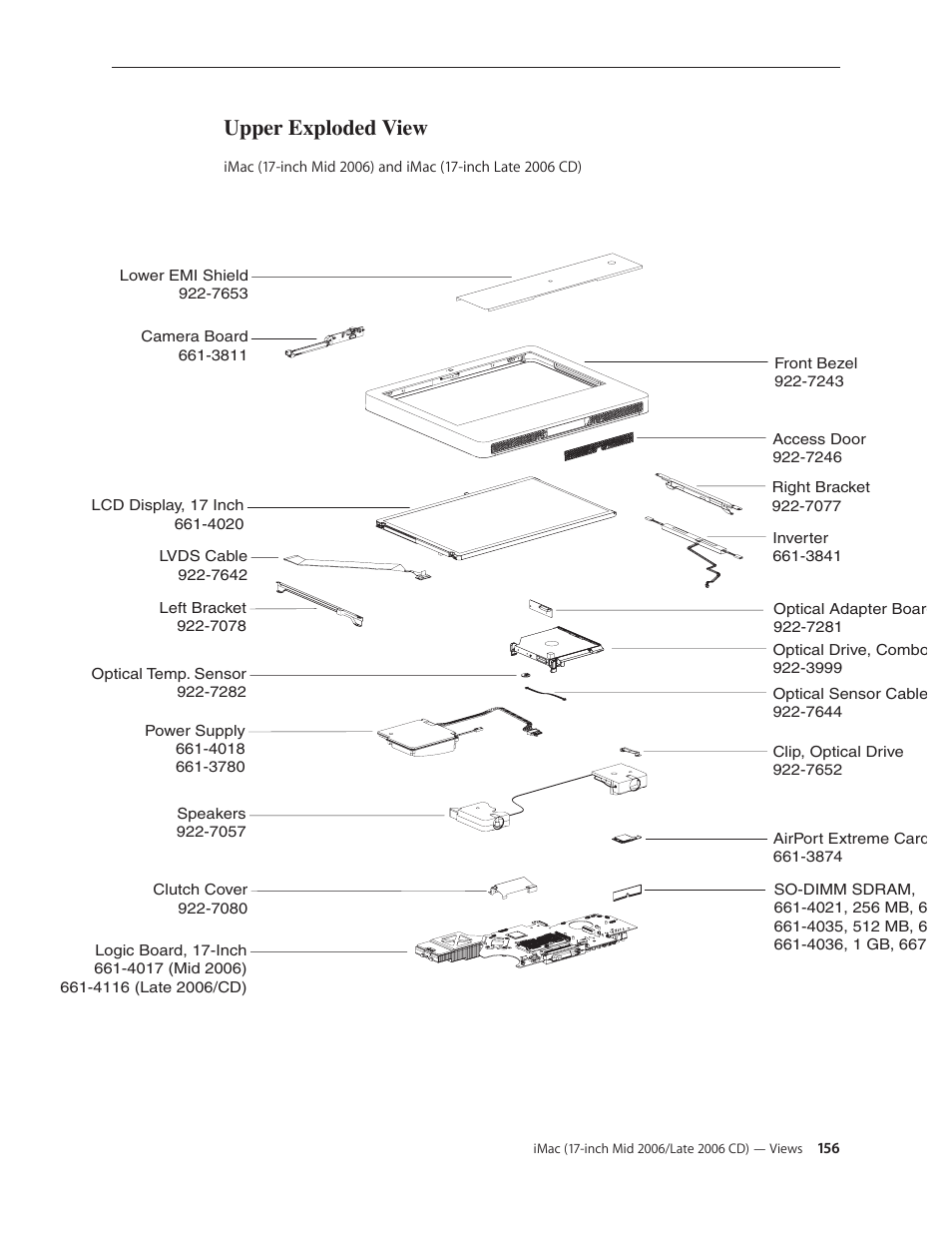 Upper exploded view, Upper exploded view 156 | Apple iMac (17-inch Mid 2006) User Manual | Page 156 / 160