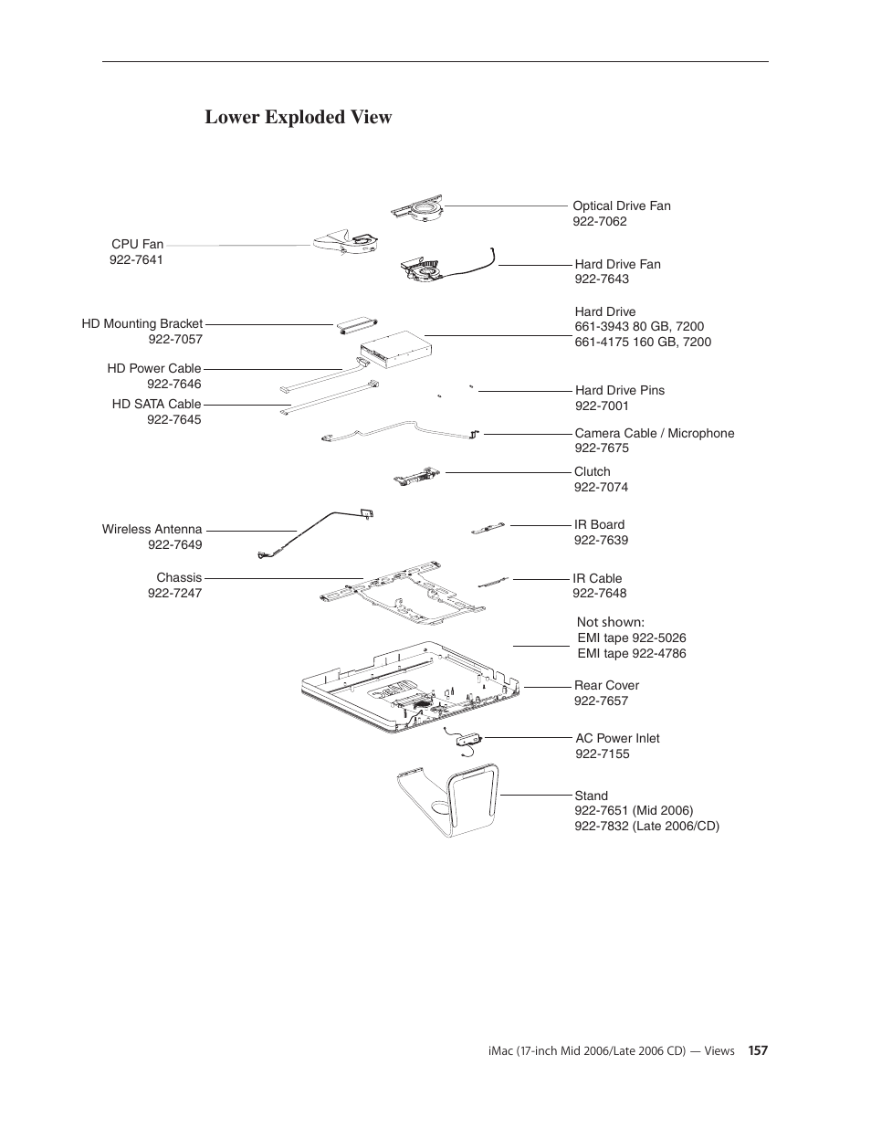 Lower exploded view, Lower exploded view 157 | Apple iMac (17-inch Mid 2006) User Manual | Page 157 / 160