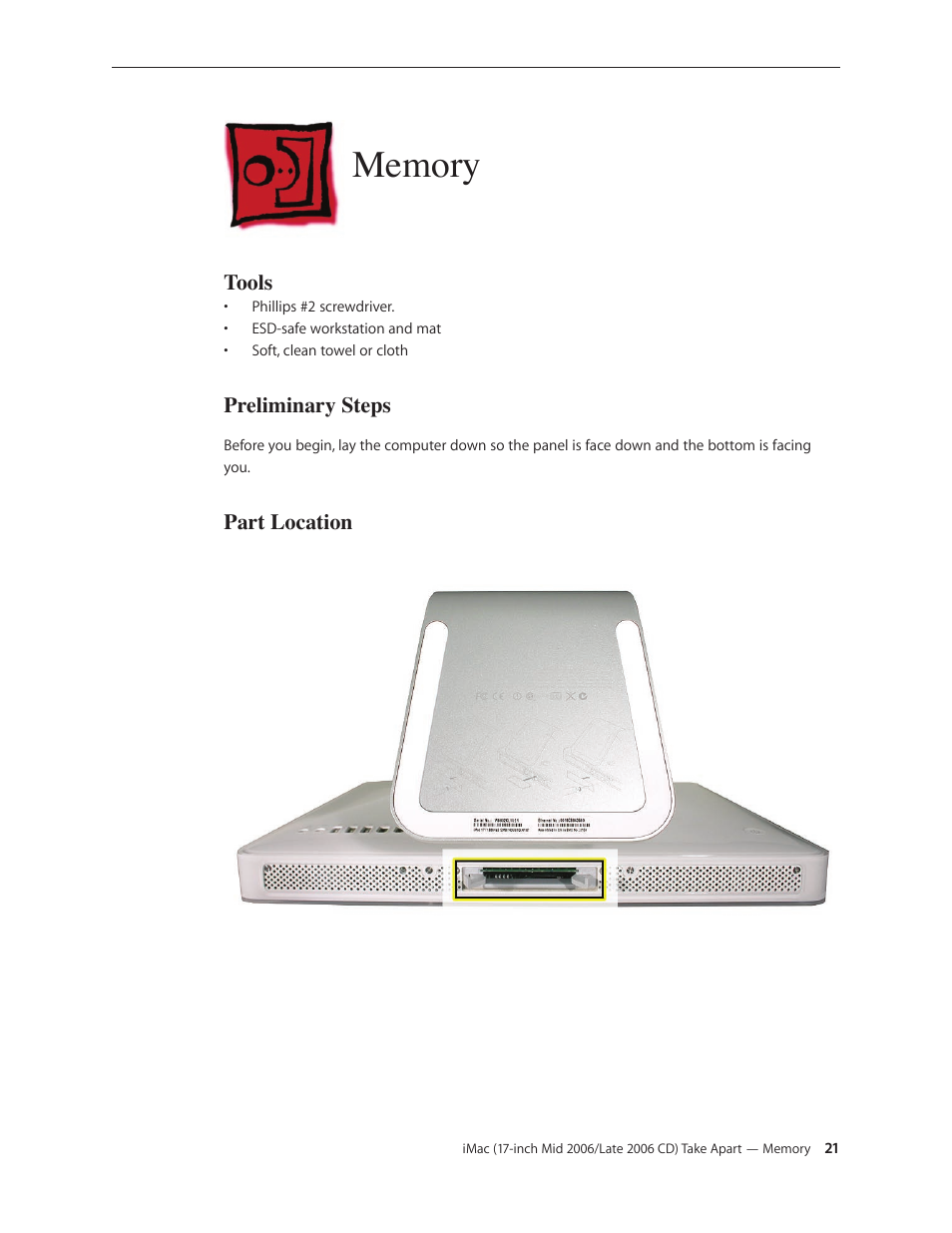 Memory, Memory 21 | Apple iMac (17-inch Mid 2006) User Manual | Page 21 / 160