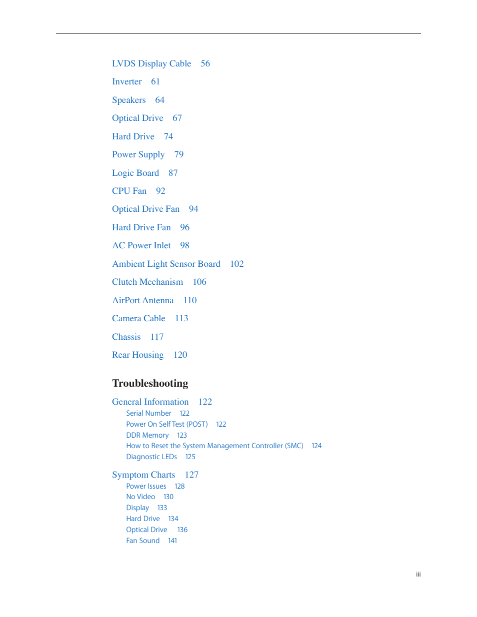 Troubleshooting | Apple iMac (17-inch Mid 2006) User Manual | Page 3 / 160