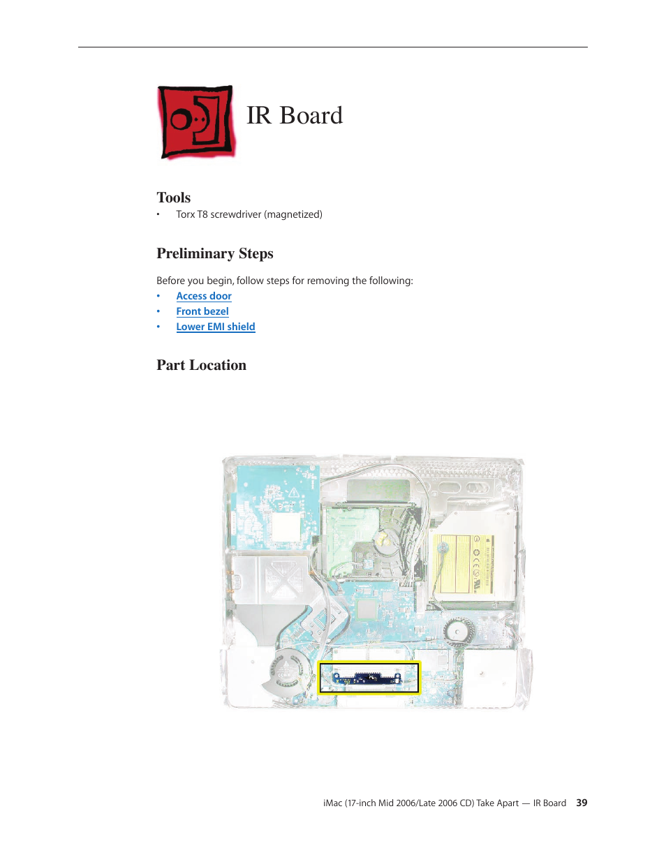 Ir board, Ir board 39 | Apple iMac (17-inch Mid 2006) User Manual | Page 39 / 160