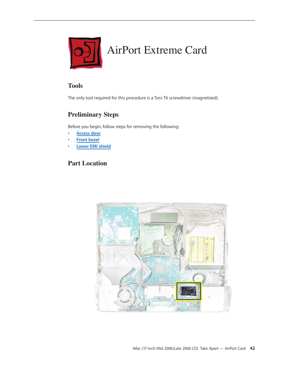 Airport extreme card, Airport extreme card 42 | Apple iMac (17-inch Mid 2006) User Manual | Page 42 / 160