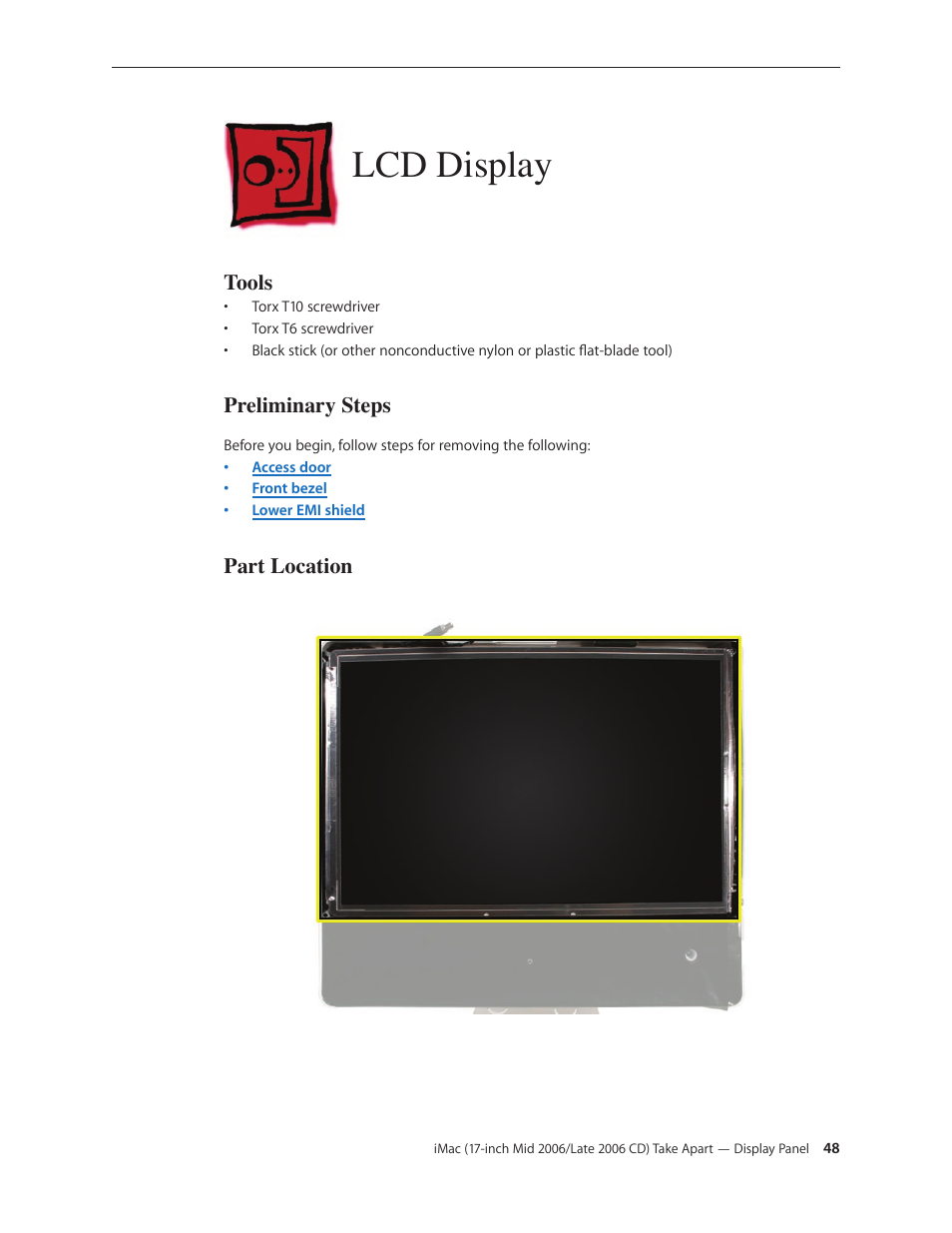 Lcd display, Lcd display 48 | Apple iMac (17-inch Mid 2006) User Manual | Page 48 / 160