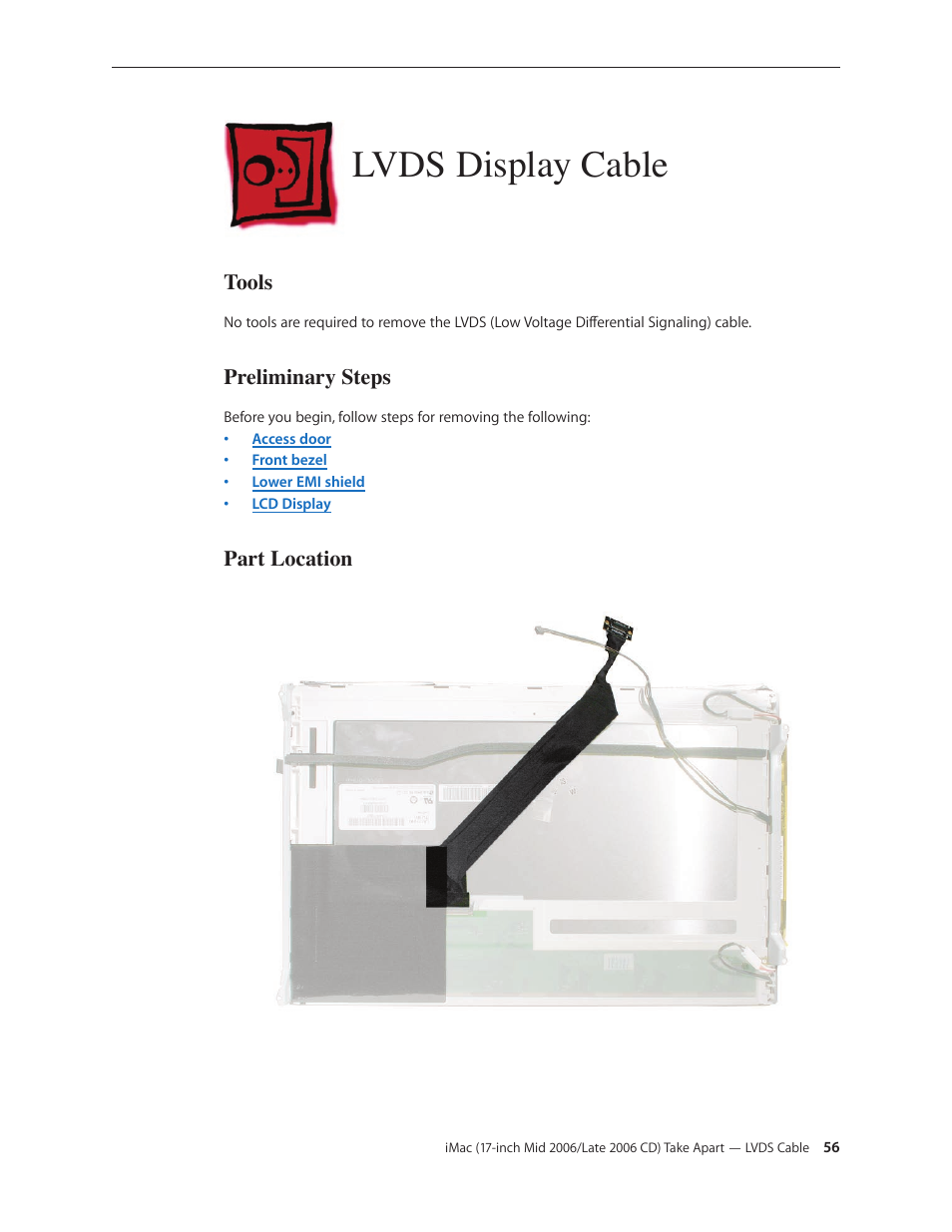 Lvds display cable, Lvds display cable 56 | Apple iMac (17-inch Mid 2006) User Manual | Page 56 / 160