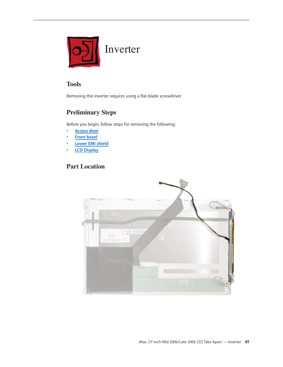 Inverter, Inverter 61 | Apple iMac (17-inch Mid 2006) User Manual | Page 61 / 160