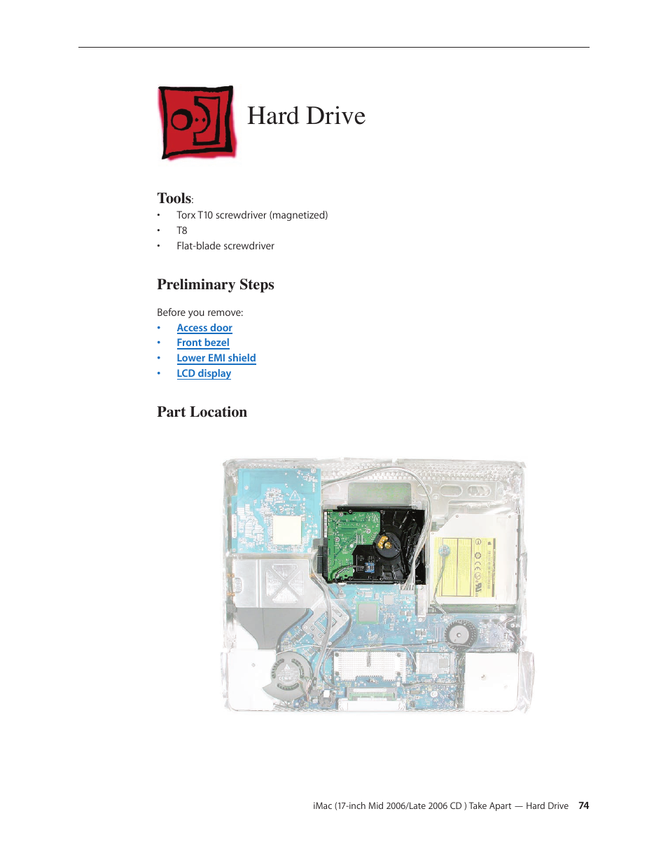 Hard drive, Hard drive 74 | Apple iMac (17-inch Mid 2006) User Manual | Page 74 / 160