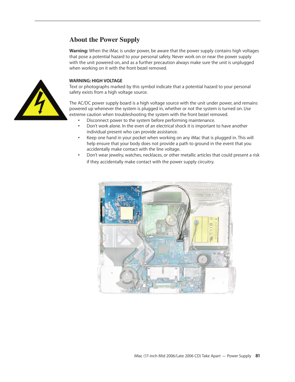 About the power supply | Apple iMac (17-inch Mid 2006) User Manual | Page 81 / 160