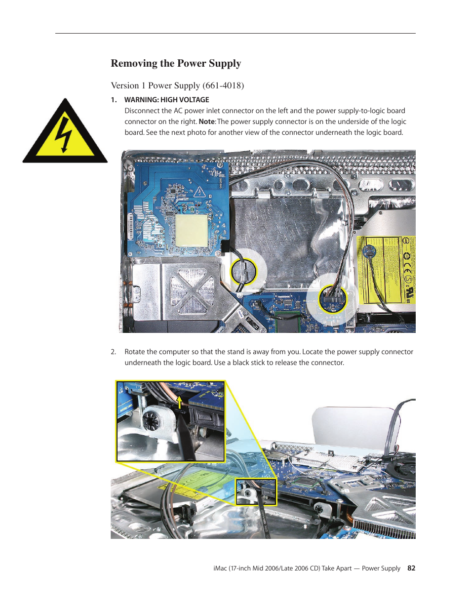 Removing the power supply | Apple iMac (17-inch Mid 2006) User Manual | Page 82 / 160