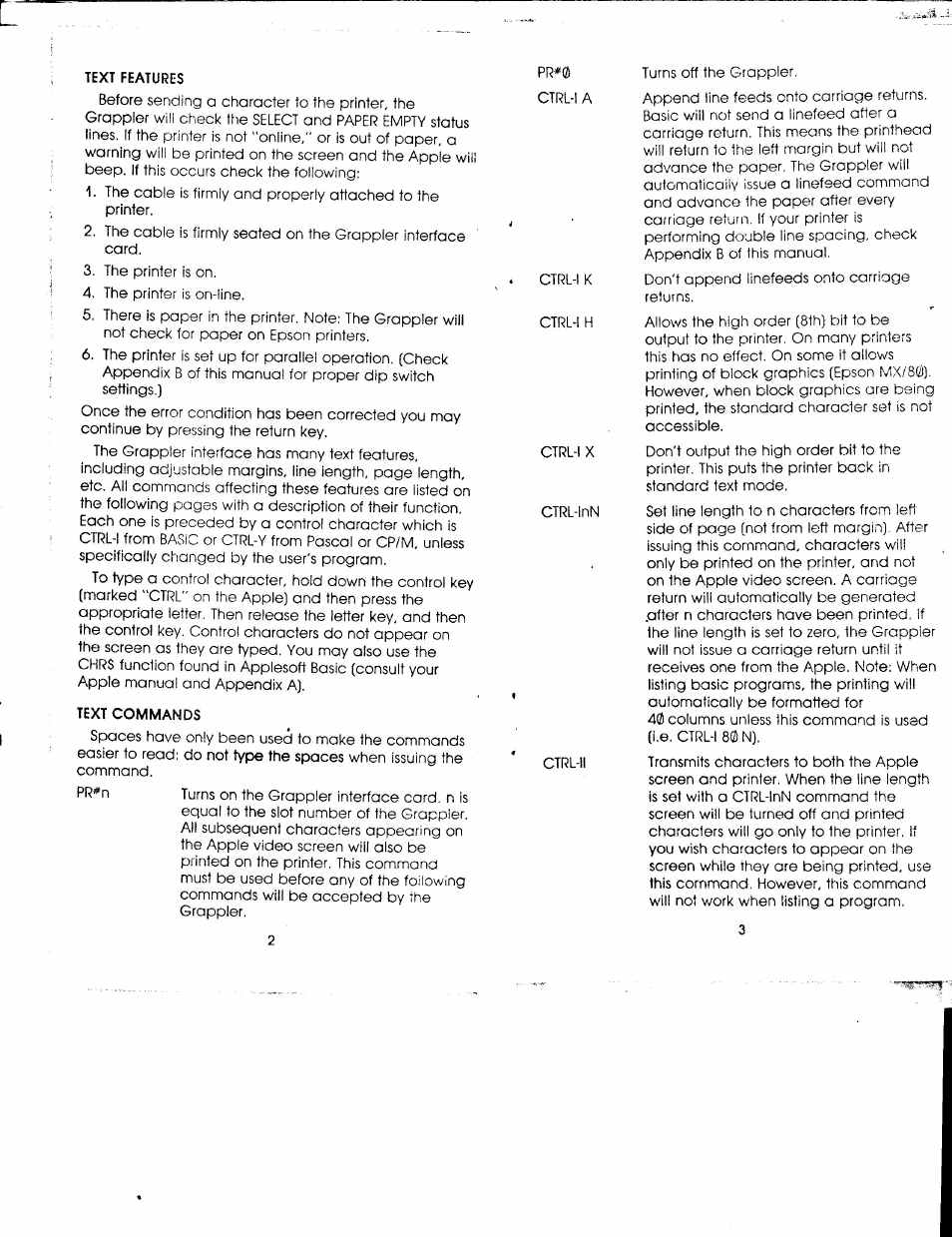 Text features, Text commands | Apple Grr User Manual | Page 2 / 10