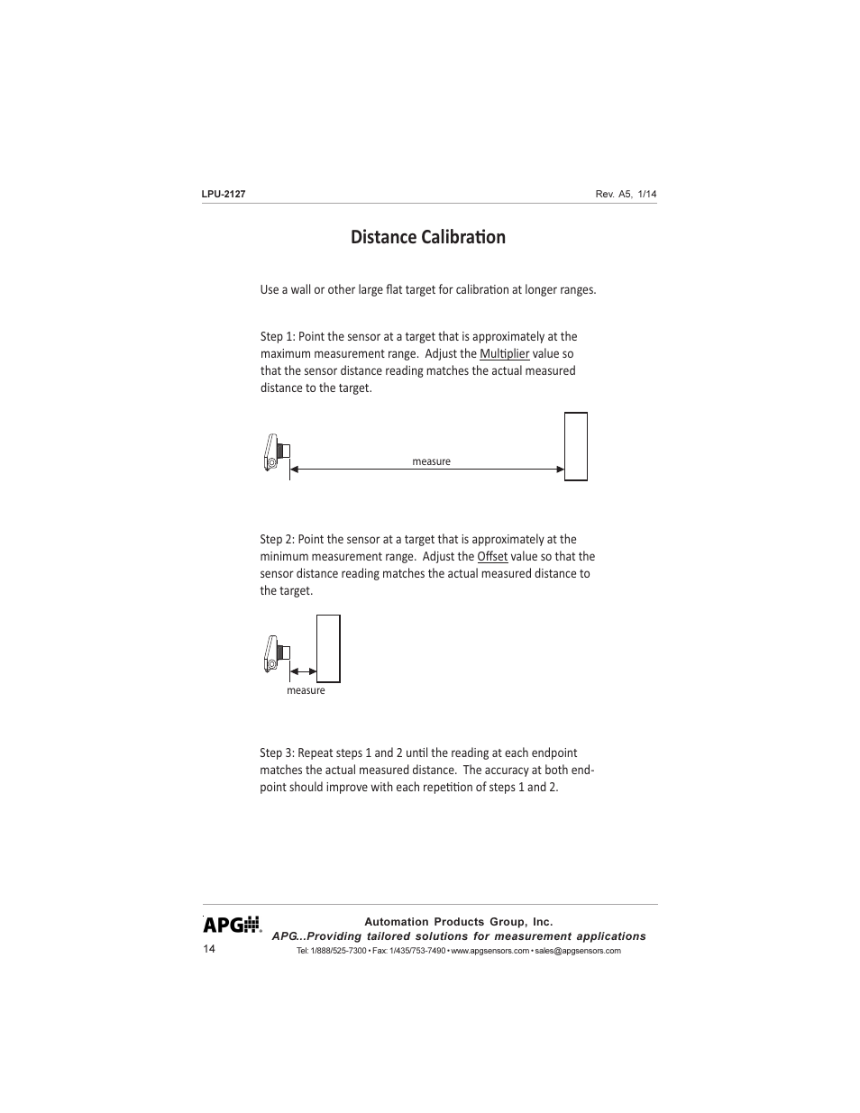 Distance calibraɵ on | APG LPU-2127 user manual User Manual | Page 14 / 27