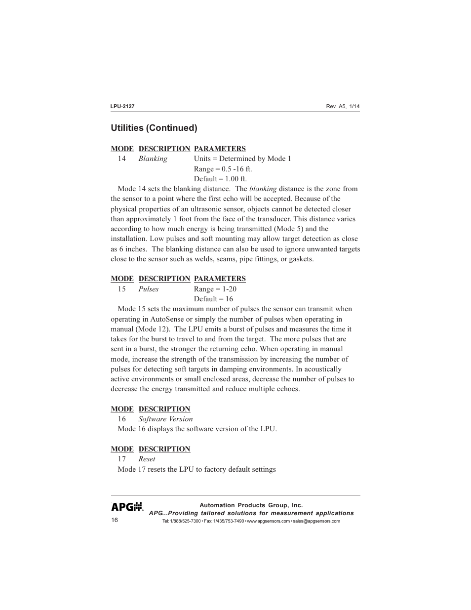 Utilities (continued) | APG LPU-2127 user manual User Manual | Page 16 / 27