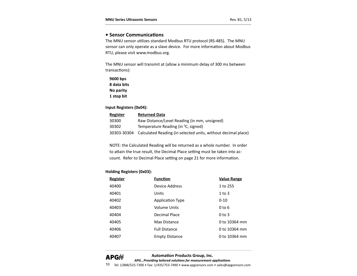 APG MNU Slave Sensor user manual User Manual | Page 10 / 40